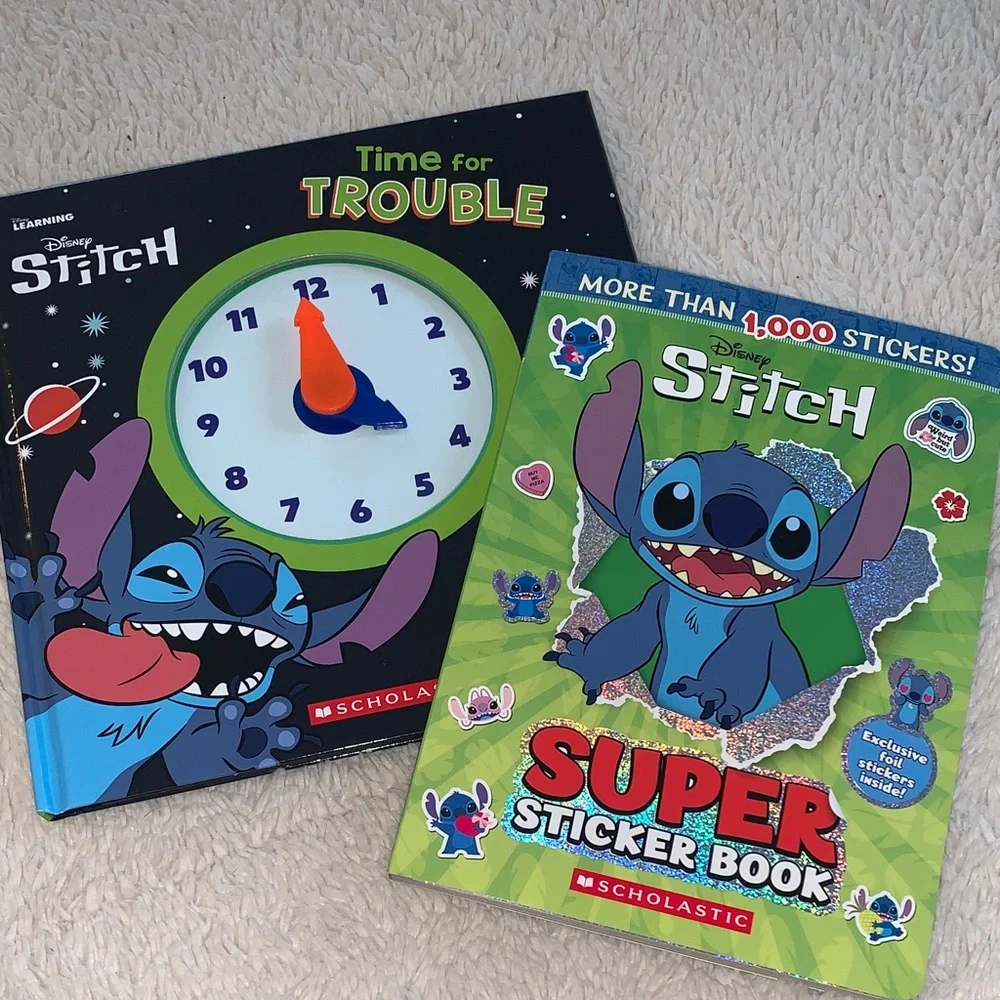NEW Disney Stitch Books Tell Time & Sticker Book